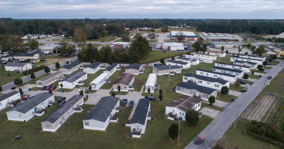 Abbott Park, a mobile home park in Lumberton, N.C., pictured here on Friday, Oct. 16, 2020, is owned by Time Out Communities. According to an Associated Press report, the company bought almost all of the mobile home parks in Lumberton after Hurricane Florence. Researchers examining the health effects of rising temperatures in counties like Robeson, which is located in the Sandhills region of the state, are looking at how higher temperatures can impact residents of mobile home parks and exacerbate social vulnerabilities.