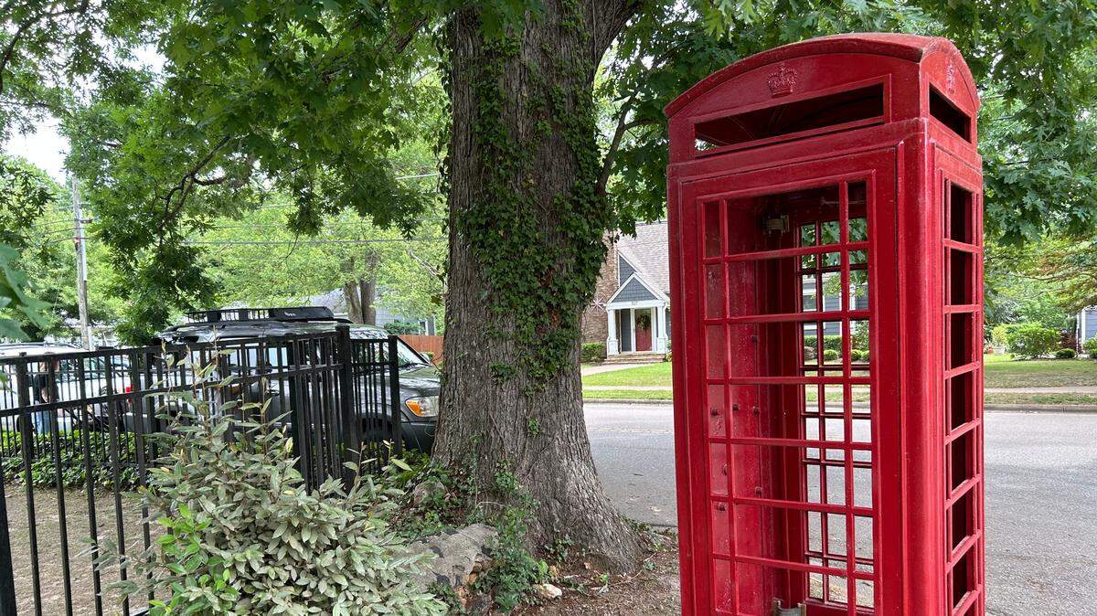 This British telephone booth caused a stir in West Raleigh when it appeared on a corner of Powell Drive.
