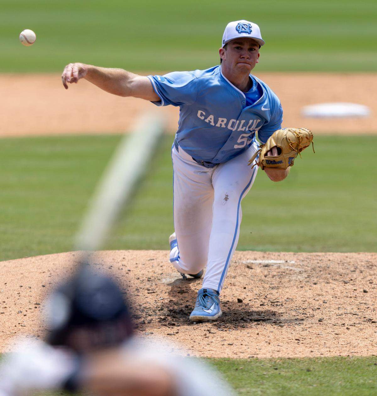 North Carolina starting pitcher Ryan Lynch (53) works from the mound in the seventh inning against Arizona during the NCAA Super Regional final on Sunday, June 8, 2025 at Boshamer Stadium in Chapel Hill, N.C.