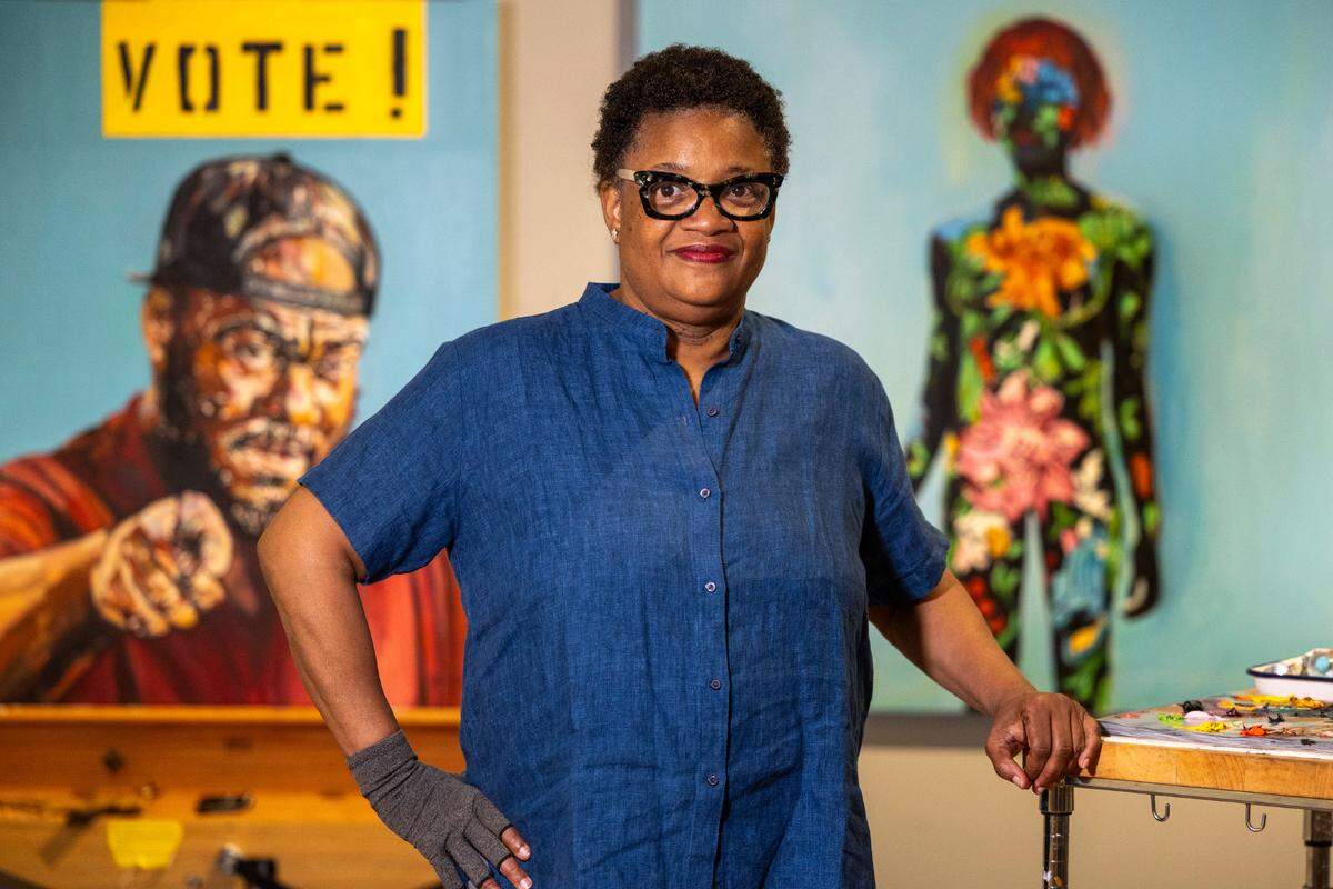 Beverly McIver at her painting studio in Chapel Hill on Thursday, July 25, 2024.