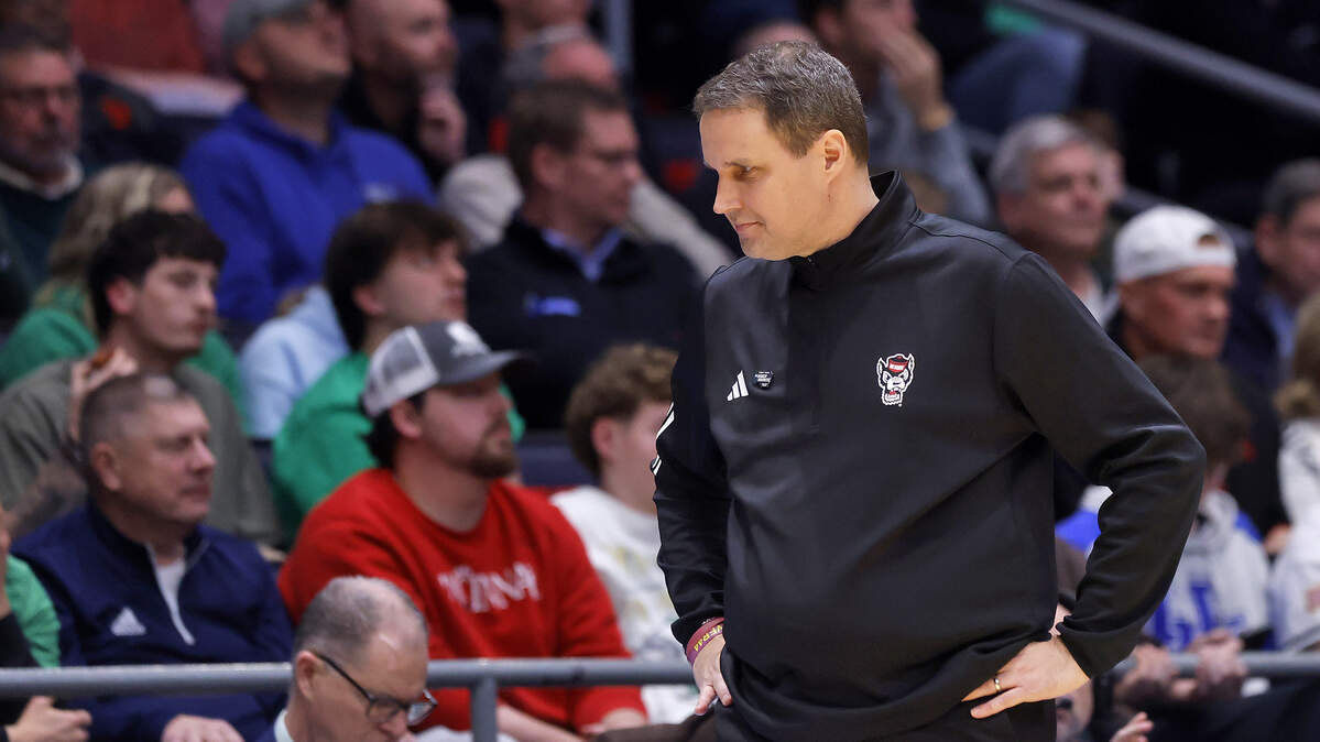 N.C. State head coach Will Wade watches from the sideline during the second half of the Wolfpack’s 68-66 loss to Texas in the NCAA First Four on Tuesday, March 17, 2026, at the University of Dayton Arena in Dayton, Ohio.