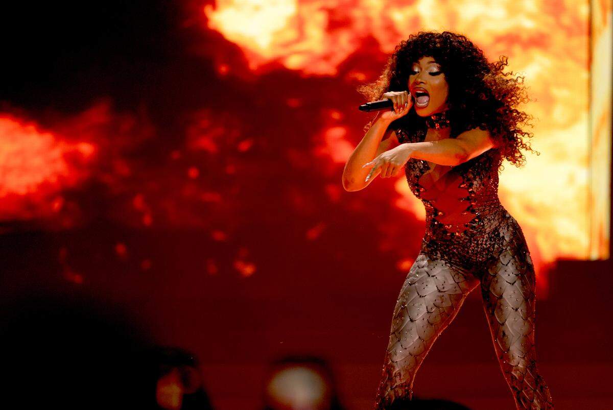 Megan Thee Stallion performs on her “Hot Girl Summer Tour” at Raleigh, N.C.’s PNC Arena, Tuesday night, June 4, 2024.