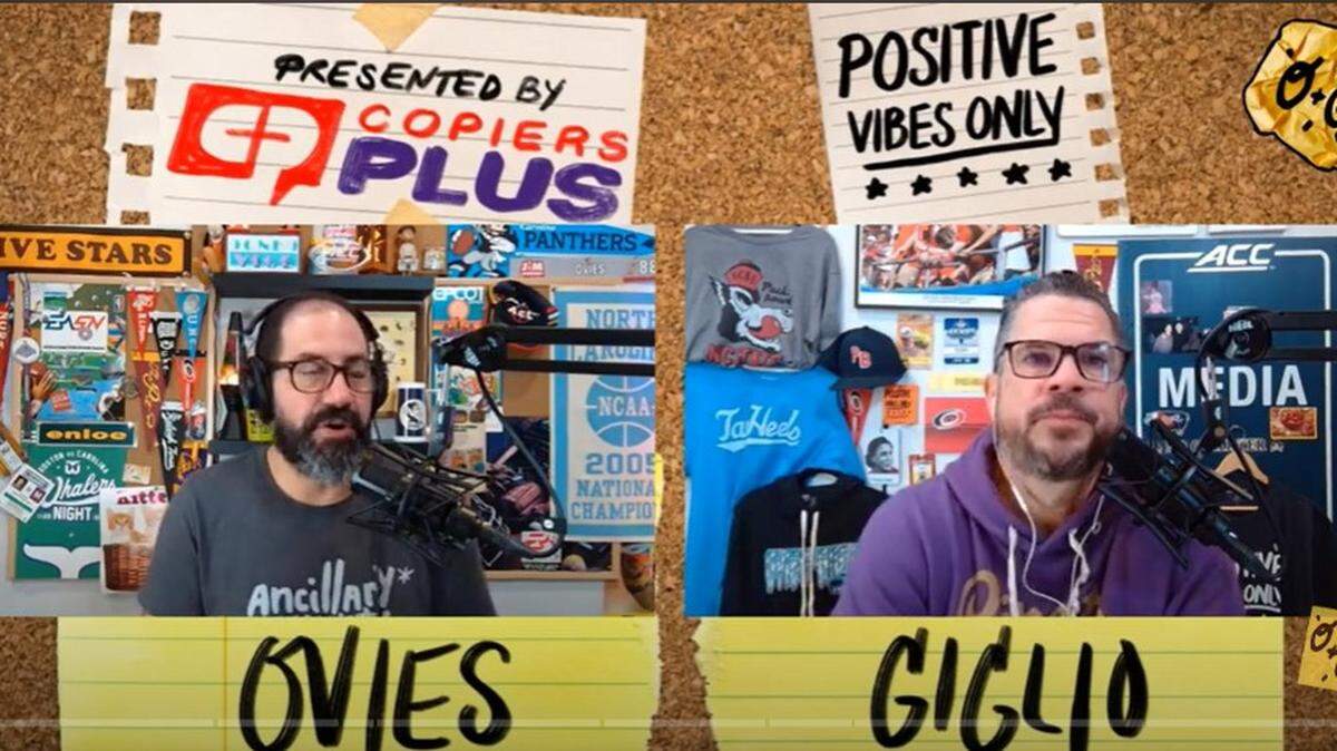 Joe Ovies, left, and Joe Giglio host the “Ovies + Giglio” sports talk show, available via podcast or YouTube.
