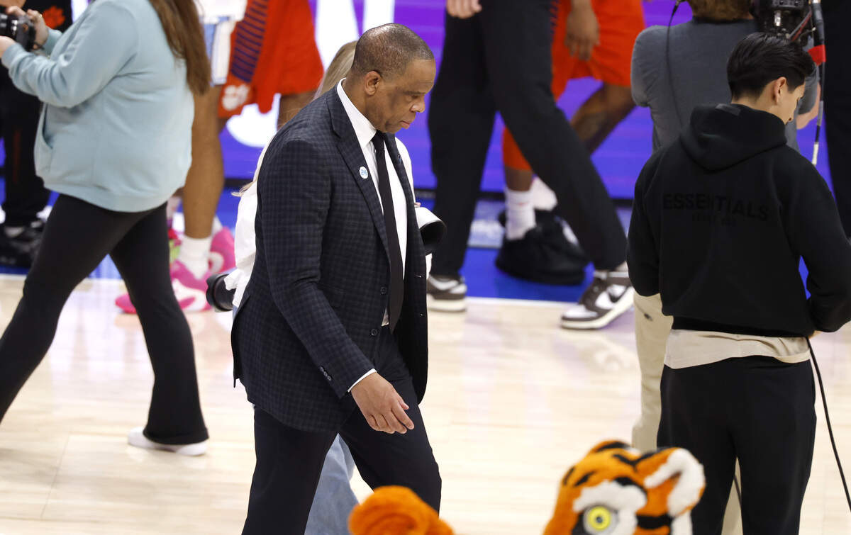 North Carolina head coach Hubert Davis walks off the floor after Clemson’s 80-79 victory over UNC in the quarterfinals of the 2026 ACC Men’s Basketball Tournament at the Spectrum Center in Charlotte, N.C., Thursday, March 12, 2026.