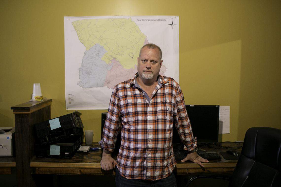 Jeff Smith stands in one of the former election offices of Republican Mark Harris. The Dublin, N.C., office was run by Smith’s former associate McCrae Dowless, whom Smith considered a friend before a revelation about Dowless’ political work. Election officials are investigating abnormalities in North Carolina’s 9th Congressional District, where Harris ran for the U.S. House.