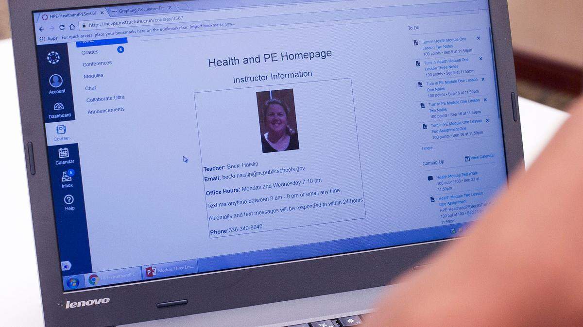 Crossroads Flex High School student Kevan Kahoussi logs on to his health and physical education teacher’s site on Sept. 21, 2016, in Cary.