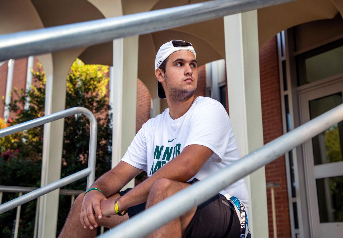 “I want to be at the door in case this happens again because I want to be the one to stop it. [...] Just knowing that I’m protecting other people I think will play a huge role in my mental healing,” Drew Pescaro said about returning to UNC Charlotte for his junior year after surviving a mass shooting at the end of his sophomore year on April 30, in which two students lost their lives and three others injured, on Sunday, Aug. 18, 2019 in Charlotte, NC.