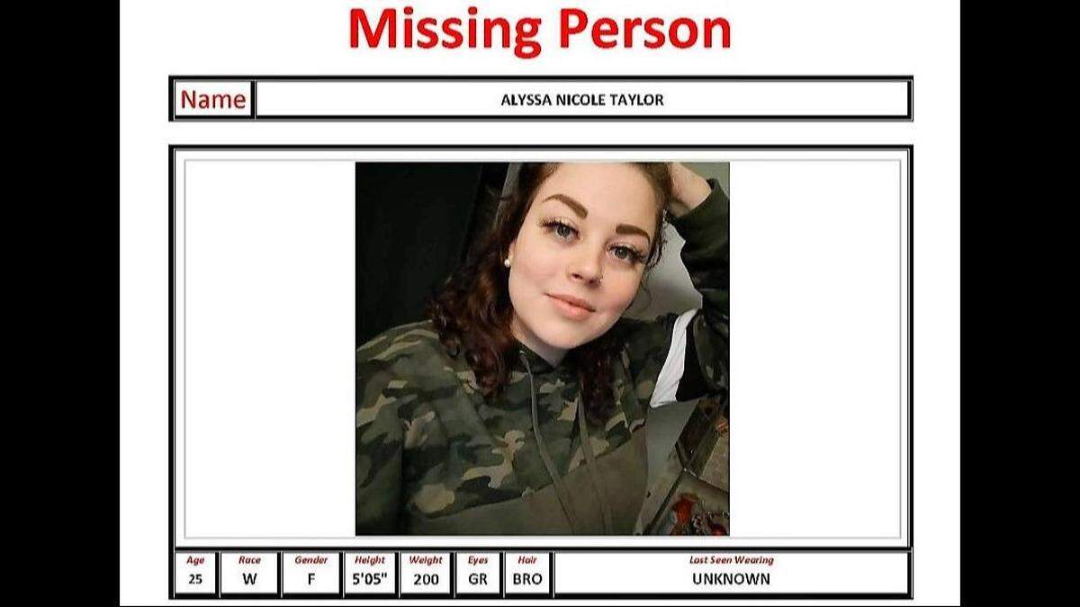 The Accomack County Sheriff’s Office in Virginia issued a missing person’s alert for Alyssa Nicole Taylor, 25, on Sept. 20, 2022. Taylor was last seen on Sept. 13, 2022, before she joined a friend who drove a tractor-trailer truck for a run into North Carolina.