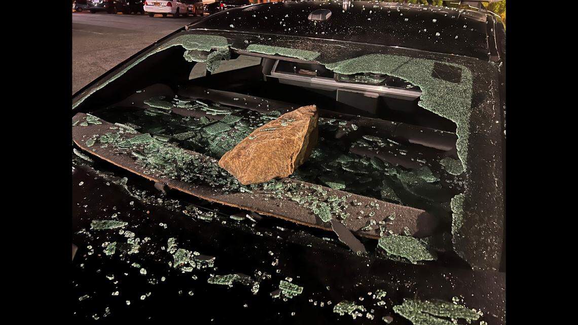 Greensboro, North Carolina, police officers said rocks were thrown at their cars.
