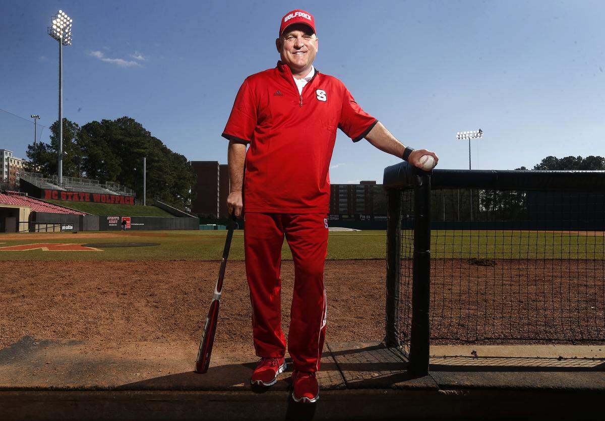 N.C. State head baseball coach Elliott Avent poses at Doak Field in Raleigh, N.C., Thursday, Feb. 18, 2016.