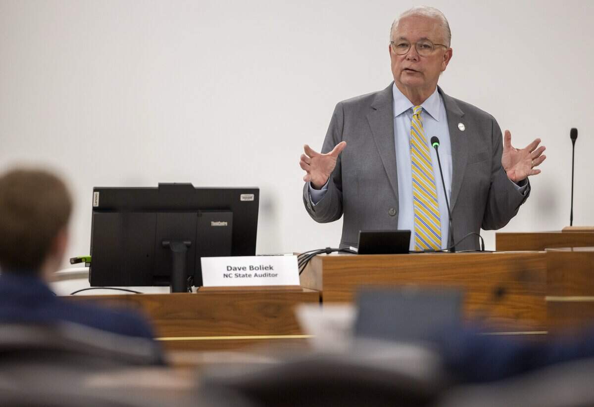 North Carolina State Auditor Dave Boliek addresses the House Committee on Government Efficiency on Tuesday September 23, 2025 at the Legislative Office Building in Raleigh, N.C.
