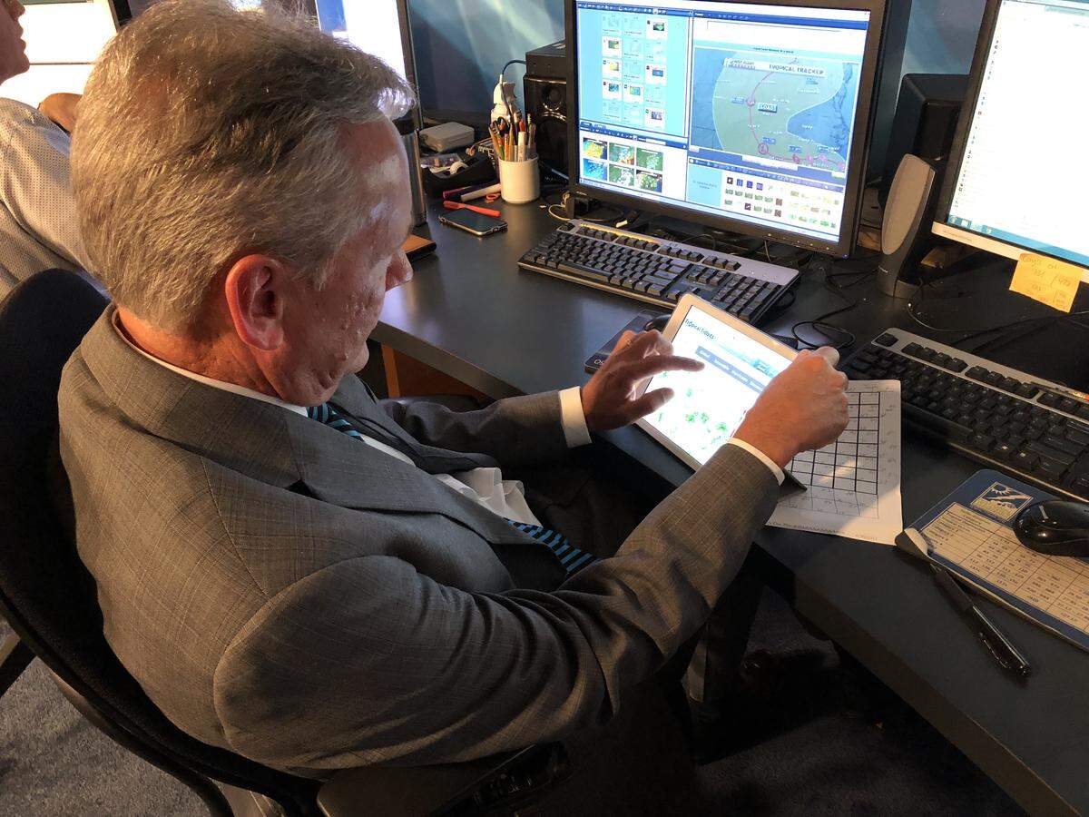 ABC11 chief meteorologist Chris Hohmann before beginning wall-to-wall coverage of Hurricane Florence on Sept. 13, 2018.
