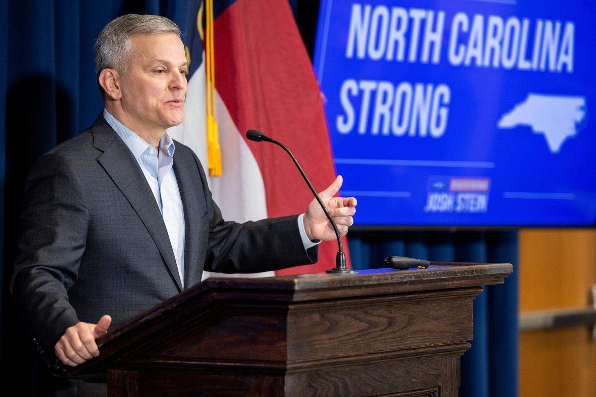Gov. Josh Stein announces his 2025-27 state budget proposal during a press conference Wednesday, March 19, 2025, at the Albemarle Building in Raleigh.