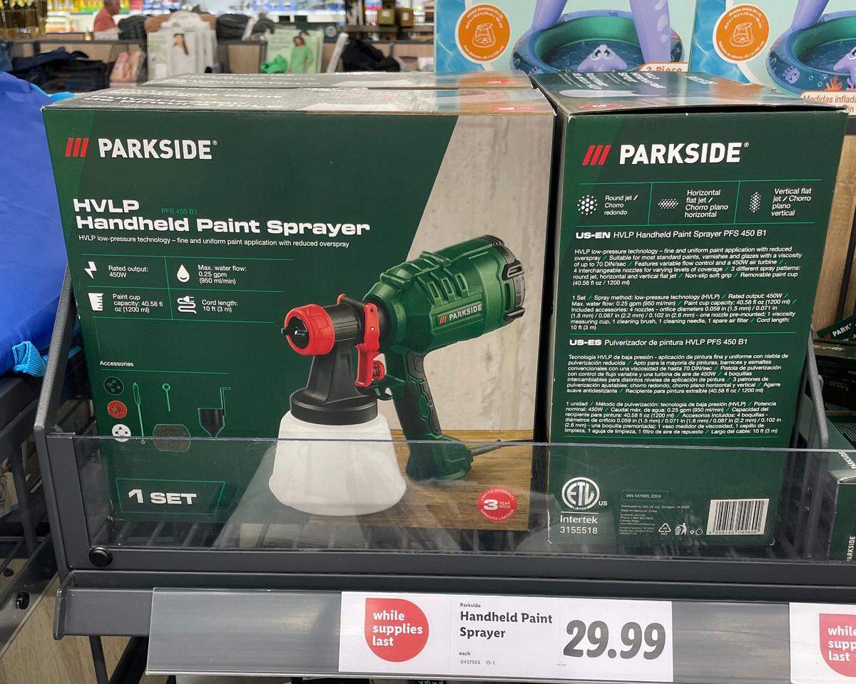Several tools were for sale at a Raleigh Lidl in June, including handheld paint sprayers, rotary hammers and hedge trimmers.