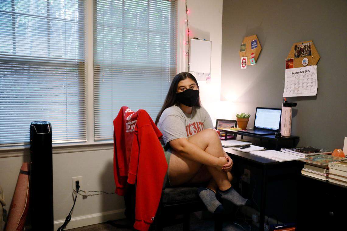 N.C. State University senior Victoria Pittman, 21, plans to stay in Raleigh to finish her online classes although home isn’t too far away in Wilmington. Pittman, who is a double major in philosophy of law and history, finds balancing her studies comes more easily in Raleigh away from family obligations.