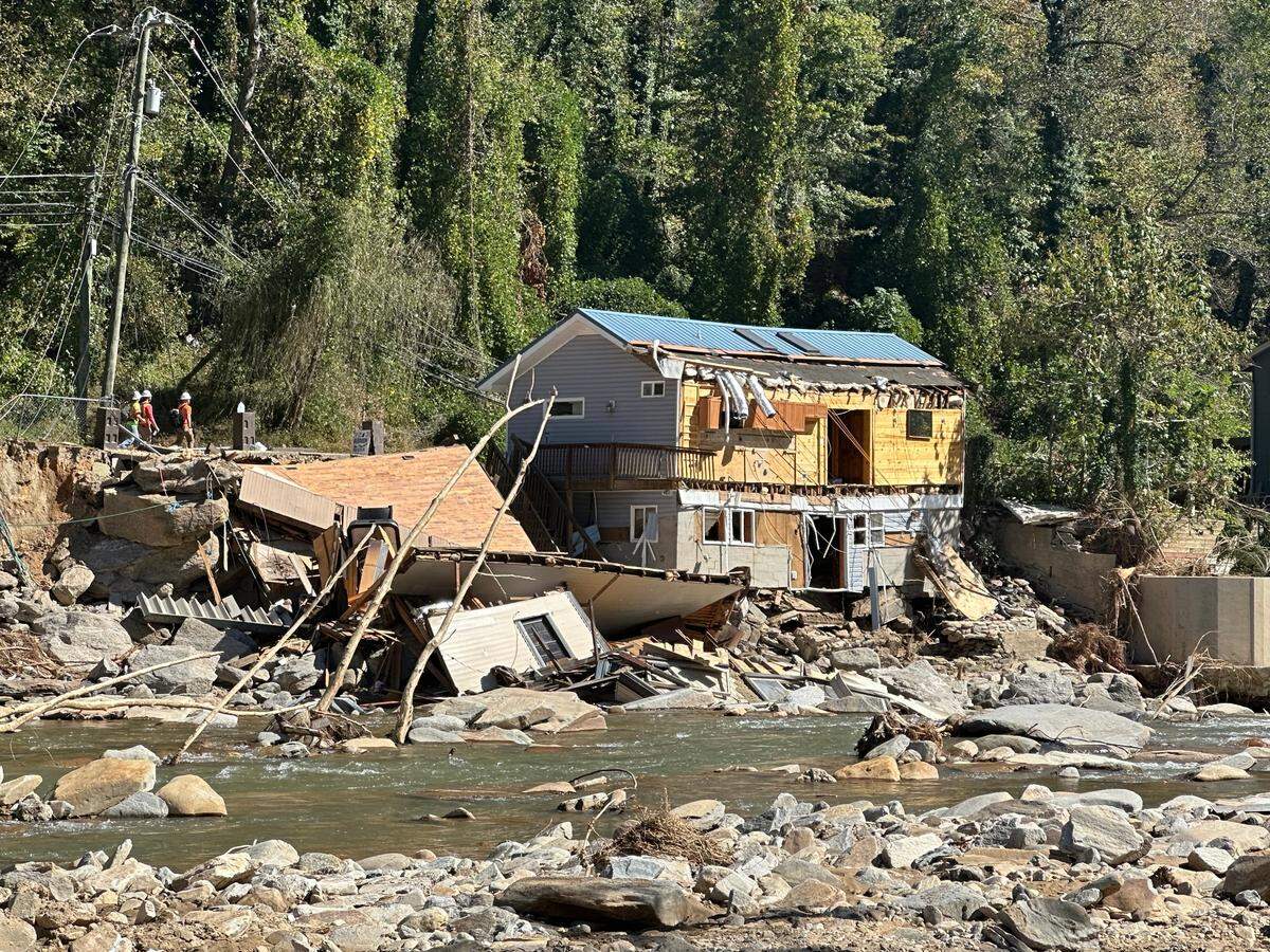 Several homes and businesses in Bat Cave, North Carolina, were washed away by the Rocky Broad River during Hurricane Helene. This one was left standing. Taken Thursday, Oct. 10, 2024.