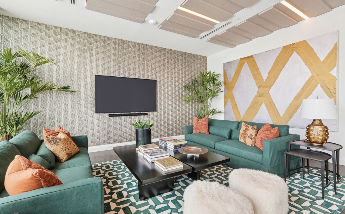 Lots of color and bold patterns in this new model unit at The Novus, a glassy high-rise at 400 W. Main St. in Durham’s Five Points district.