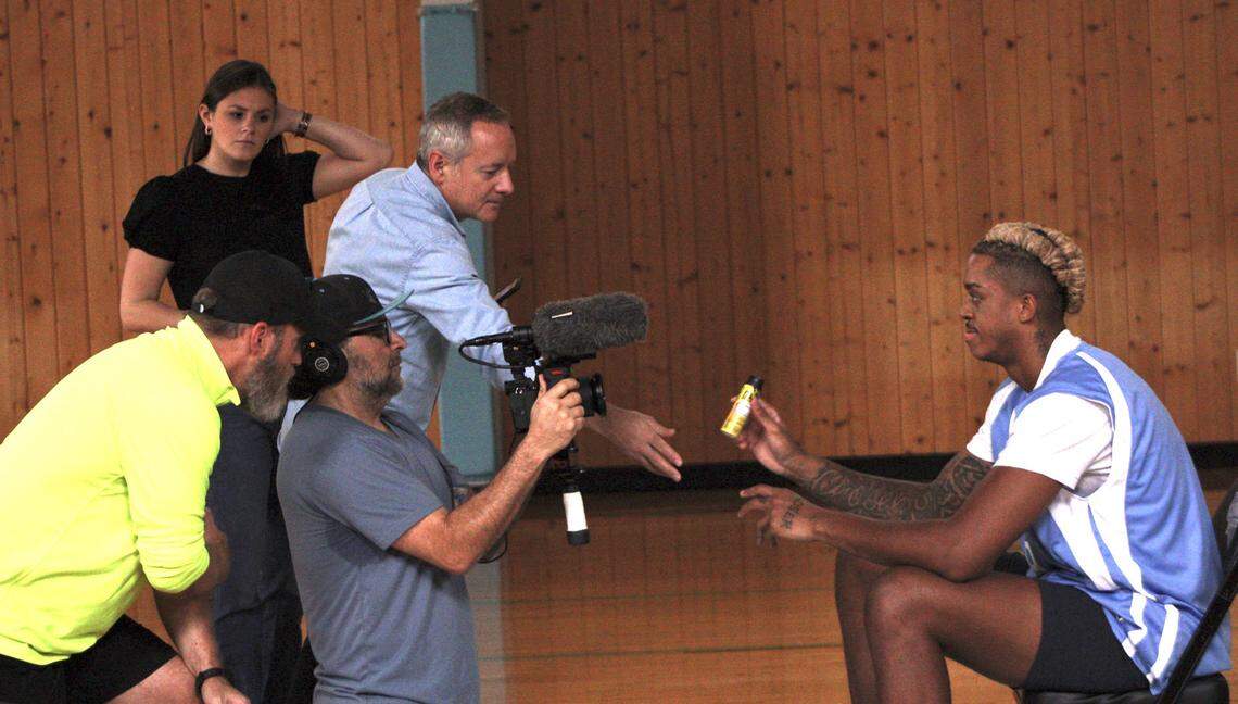 Armando Bacot, a UNC forward and the ACC’s preseason Player of the Year, films a commercial with BOA Nutrition, a North Carolina company specializing in athletic performance products. Bacot has become one of the national faces a new era that has brought empowerment to college athletes. (BOA Nutrition photo)