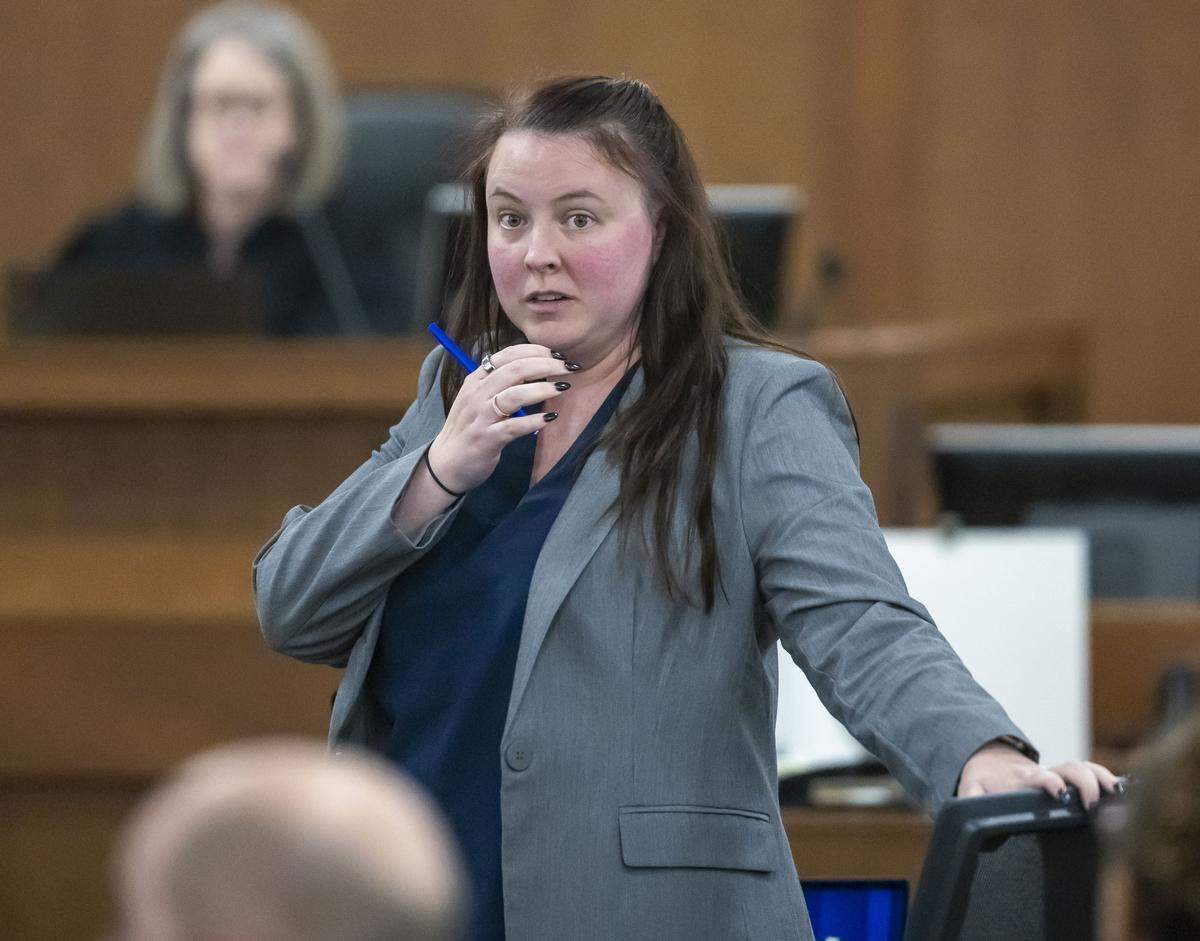 Orange County Assistant District Attorney Anna Orr waits for the jury to arrive with the verdict on Thursday.