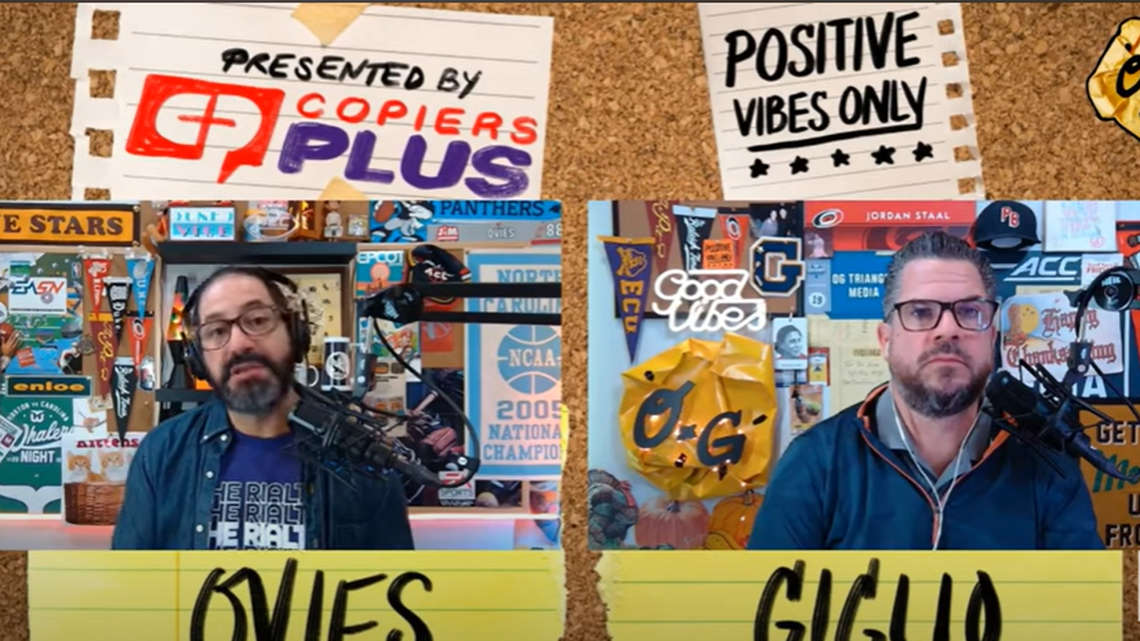 Joe Ovies (left) and Joe Giglio (right) on the Ovies + Giglio podcast.