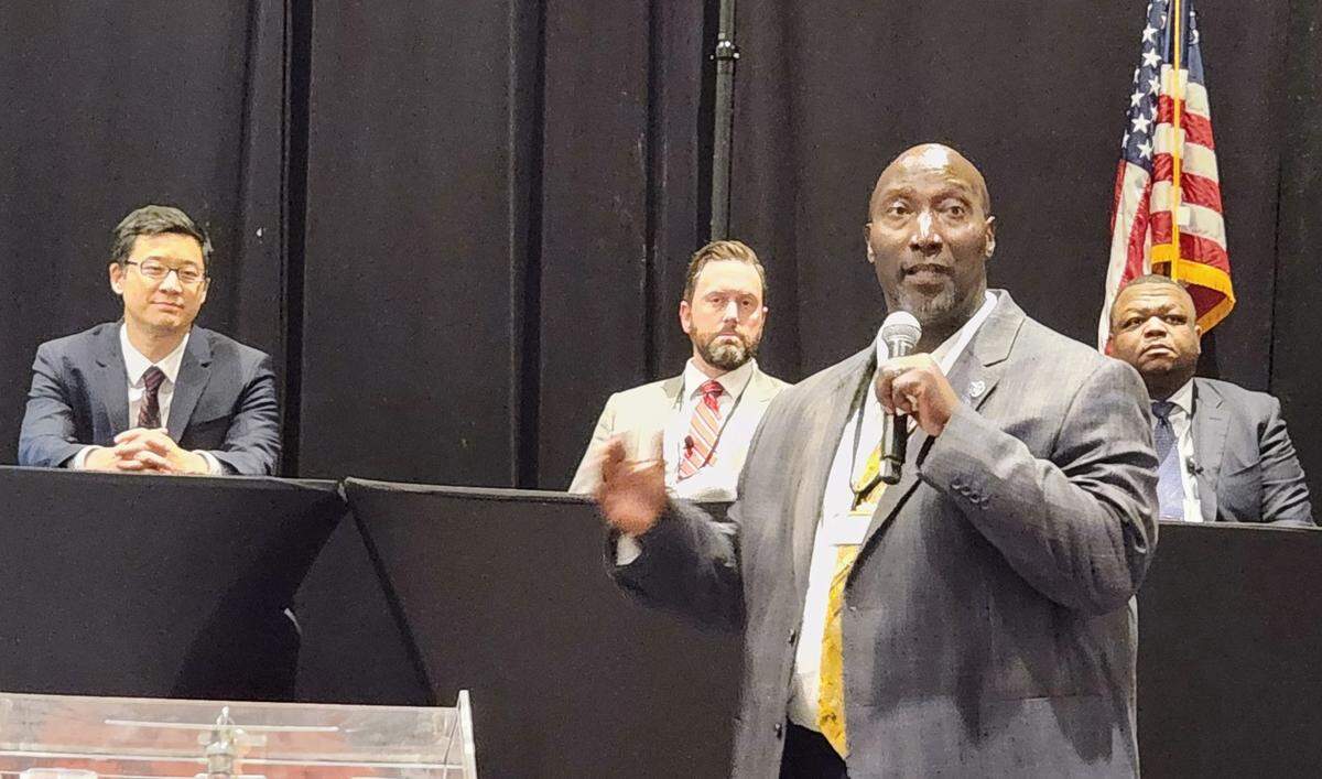 From left, North Carolina Solicitor General Ryan Park, attorney Adam Peoples, President of the North Carolina Association of Chiefs of Police Henry King, and civil rights attorney Harry Daniels.