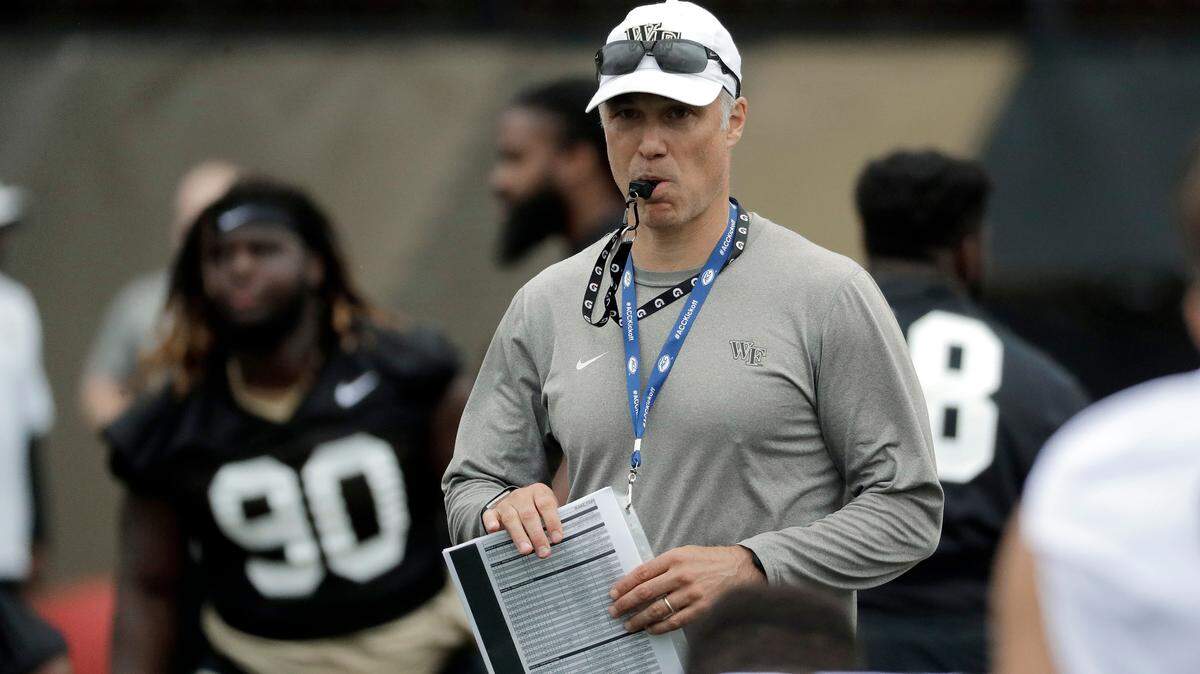 Wake Forest head coach Dave Clawson looks on during practice on Aug. 1. Eric Osteen is one of four kickers competing for a job on Clawson’s team.