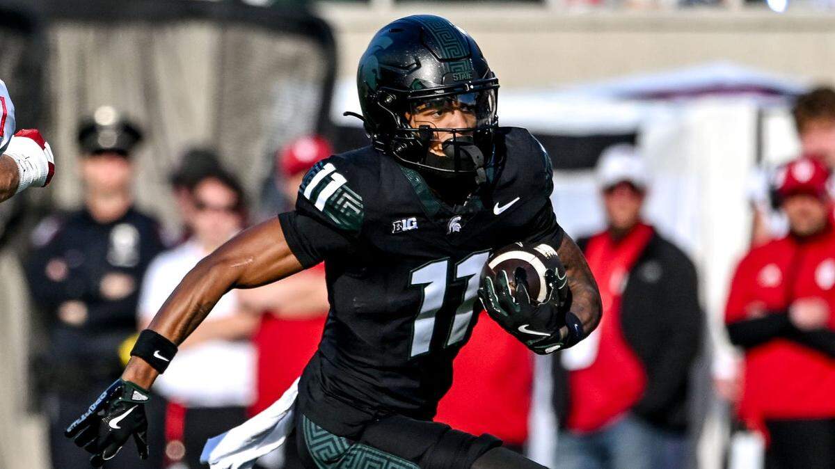Michigan State's Aziah Johnson runs for a gain against Indiana during the first quarter on Saturday, Nov. 2, 2024, at Spartan Stadium in East Lansing.