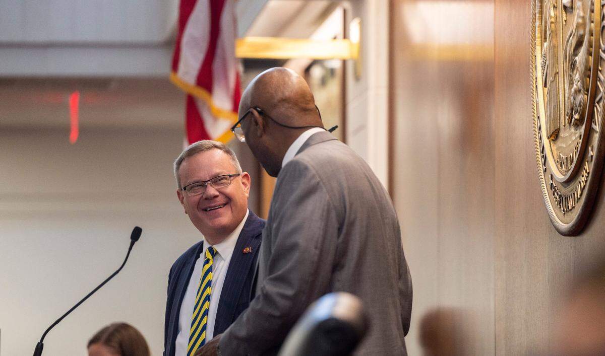 House Speaker Tim Moore relieves Rep. Shelly Willingham, a Democrat who represents Bertie, Edgecombe and Martin counties, and was temporarily presiding as Speaker Thursday morning, as lawmakers prepare to hold the first of several votes on the budget at the General Assembly.