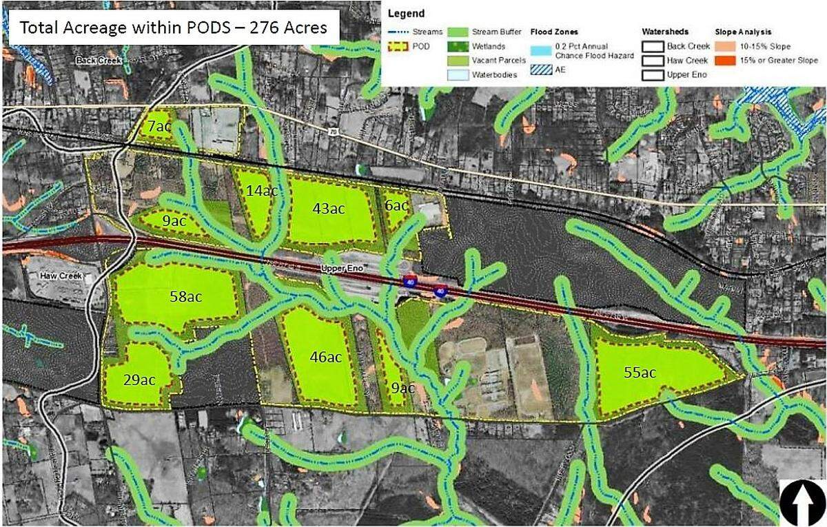 Orange County planning staff has identified 276 acres in the 900-acre Buckhorn Economic Development District near Mebane that could be used to build business parks and manufacturing and distribution facilities.