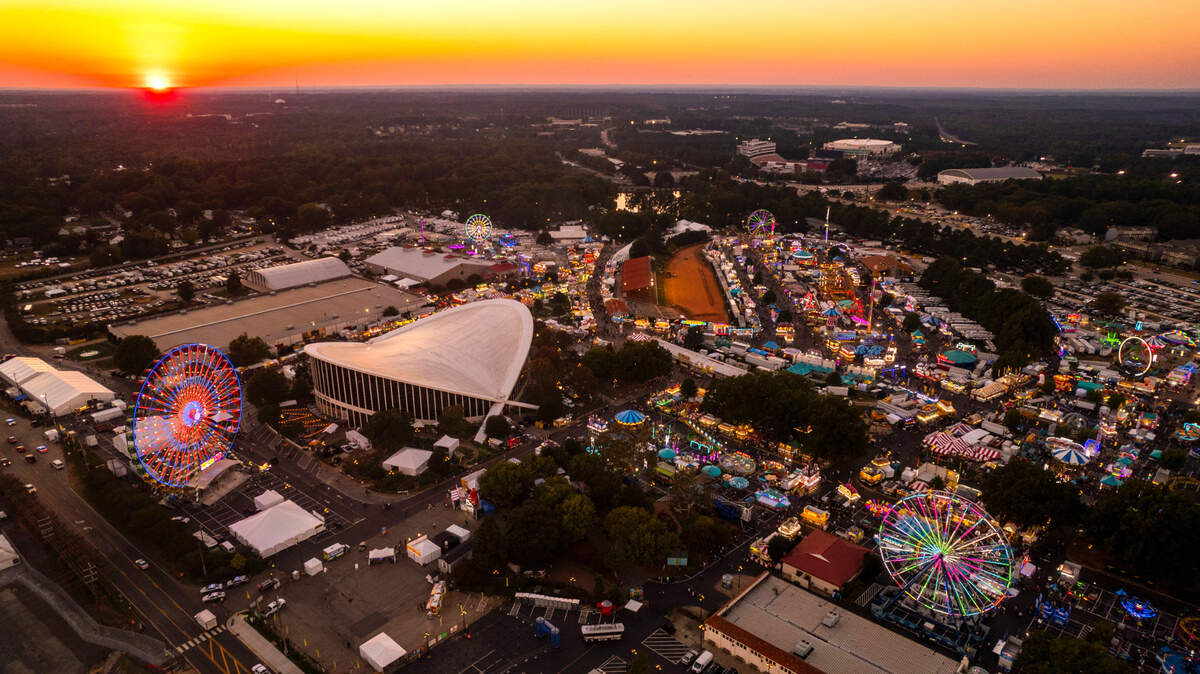 An aerial view of the 2023 North Carolina State Fair in Raleigh. The fair opened Thursday, Oct 12t and will run until Sunday, Oct 22.