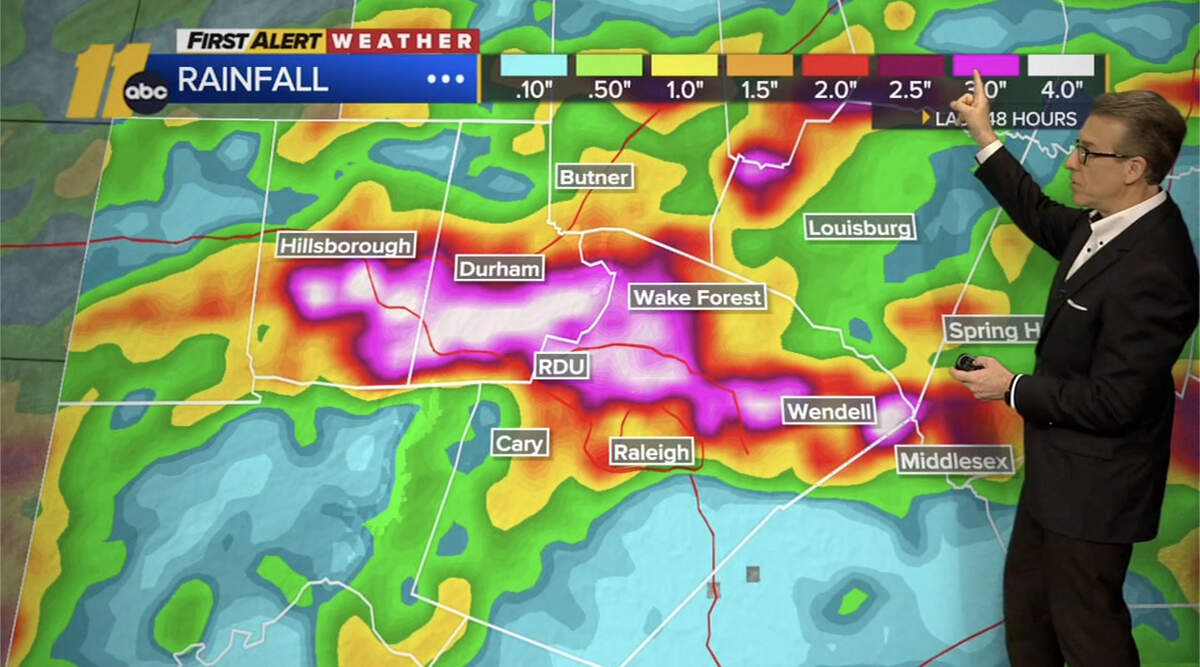 Some locations in the Raleigh area received several inches of rain Monday, July 6 evening.