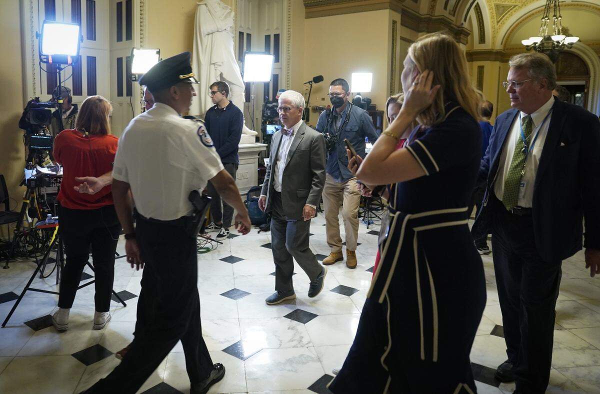 Oct 3, 2023; Washington, D.C., USA ; Rep. Patrick McHenry (R-N.C.) was designated as speaker pro-tempore after Speaker of the House Kevin McCarthy was voted out of the leadership chair at the United States Capitol on Tuesday, Oct, 3, 2023. Mandatory Credit: Jack Gruber-USA TODAY