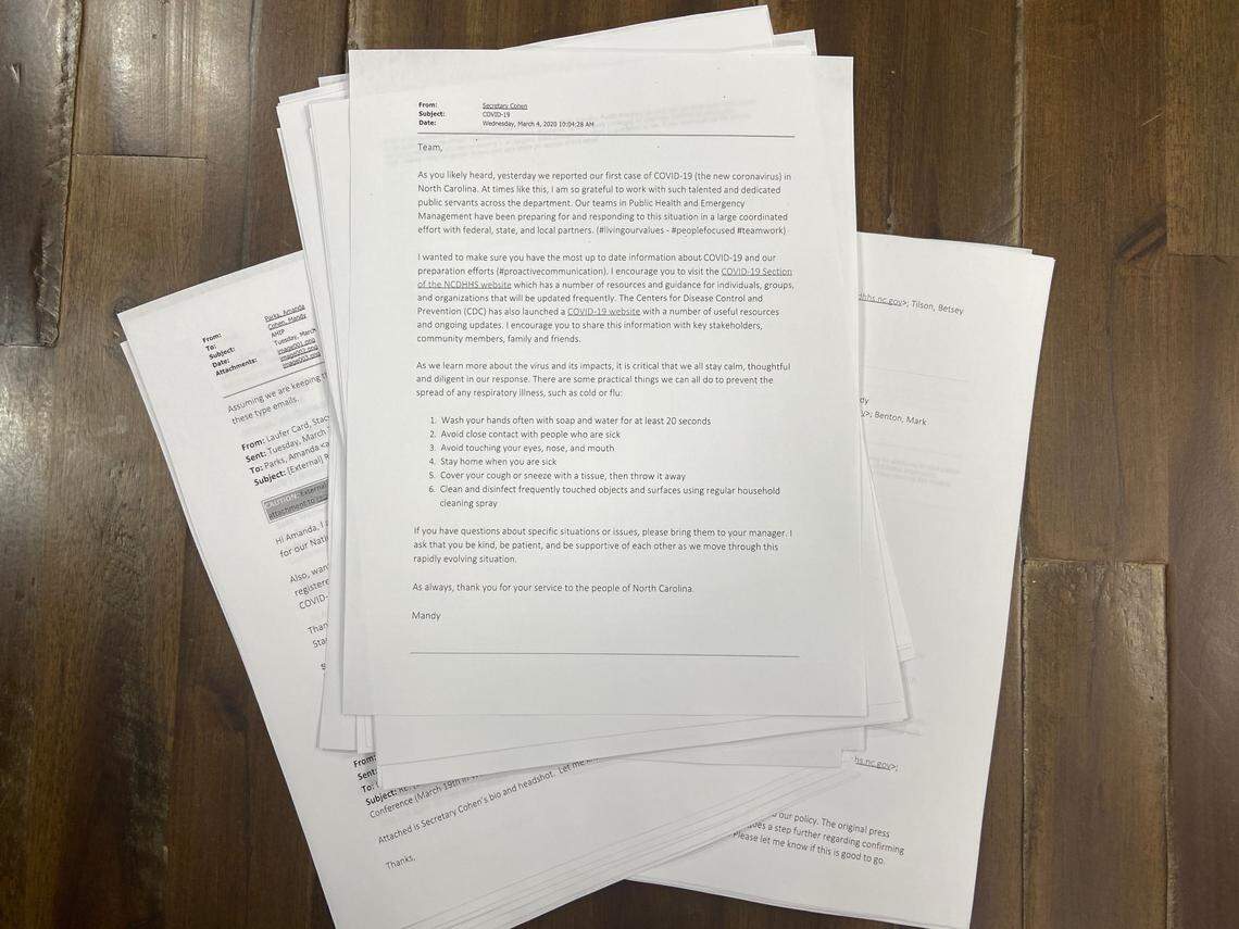 Emails to and from North Carolina DHHS Secretary Mandy Cohen show the state’s early planning for the coronavirus pandemic.