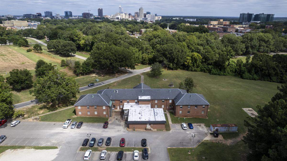 An aerial view shows the Williams Building at Dorothea Dix Park in Raleigh on Tuesday, Sept. 9, 2025. 