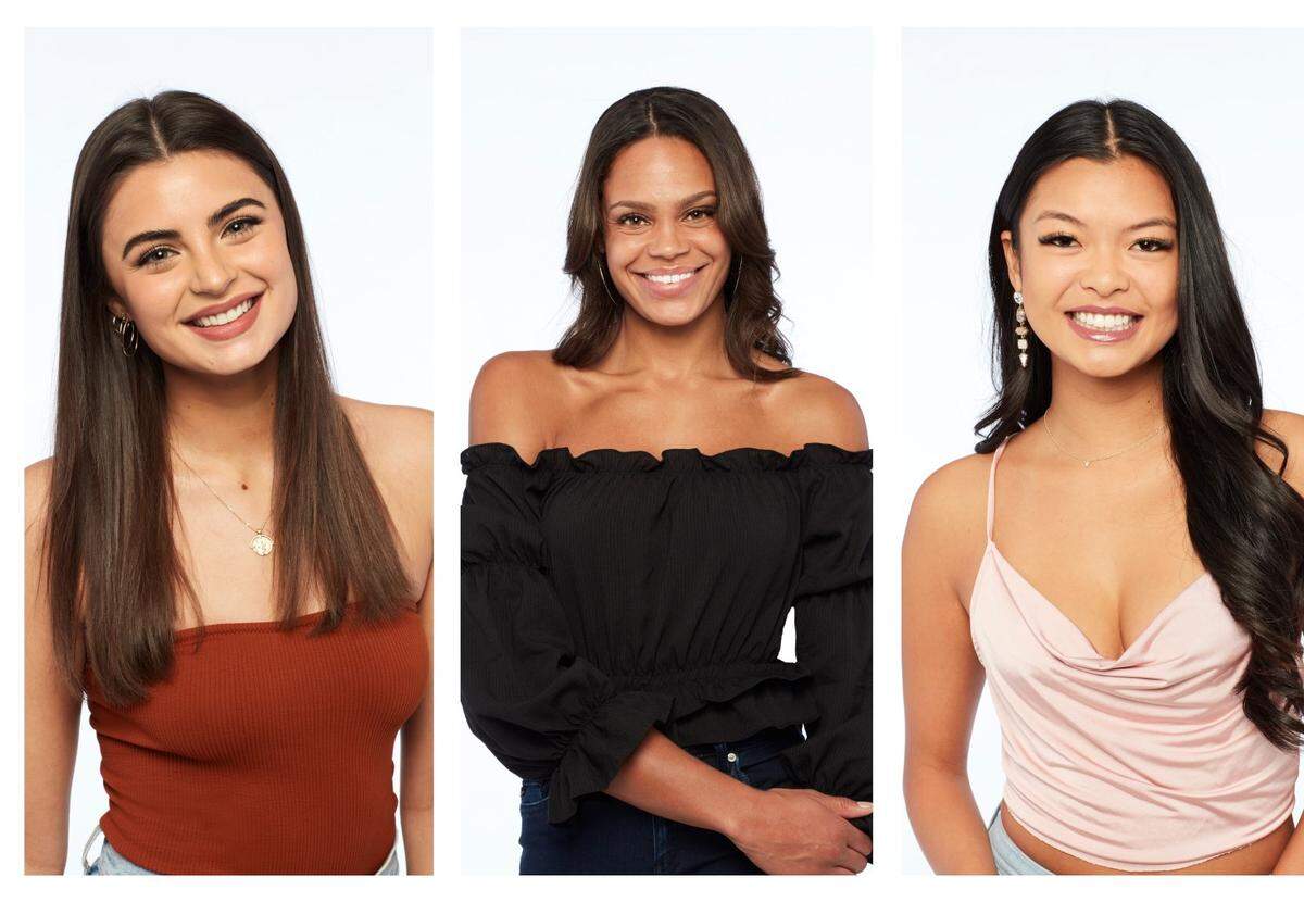 From “The Bachelor” Season 25 with Matt James (not pictured), L-R: Rachael, Michelle and Serena C.