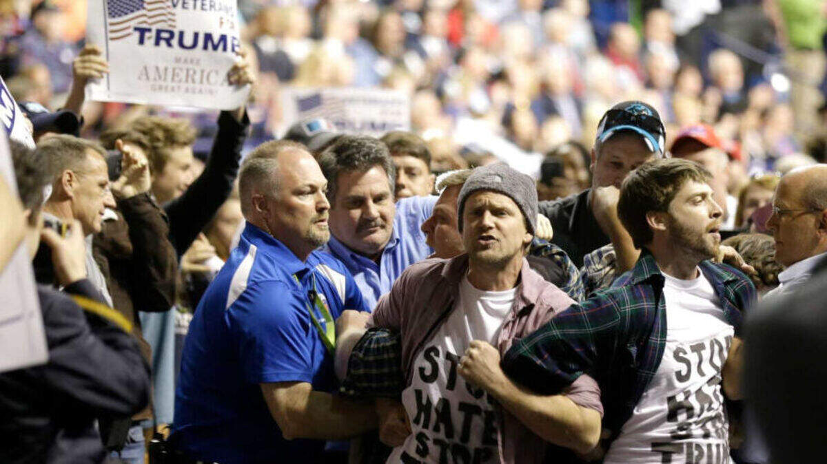 Protesters were removed as Republican presidential candidate Donald Trump spoke during a campaign rally in Fayetteville, North Carolina, on March 9, 2016. (AP Photo / Gerry Broome)