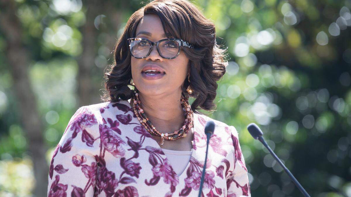 North Carolina Secretary of Commerce Machelle Baker Sanders speaks during a press conference in Research Triangle Park in September 2021.