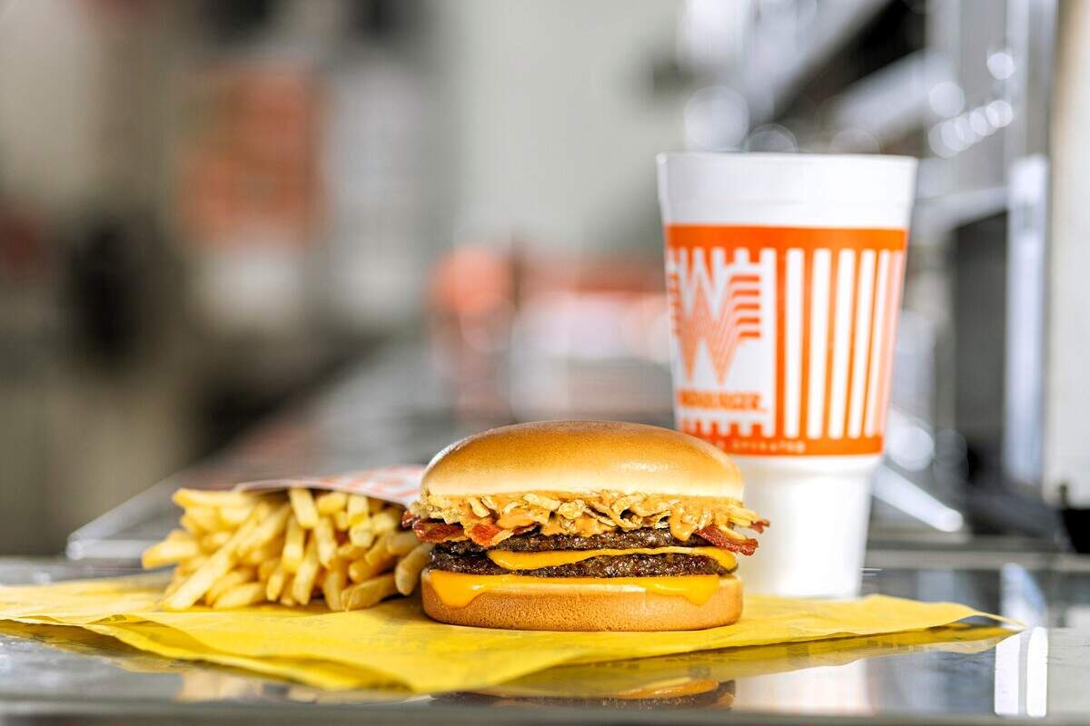 A Bacon Steakhouse Double Whatameal from Whataburger can be made to order and is served on a large, 5-inch toasted bun.