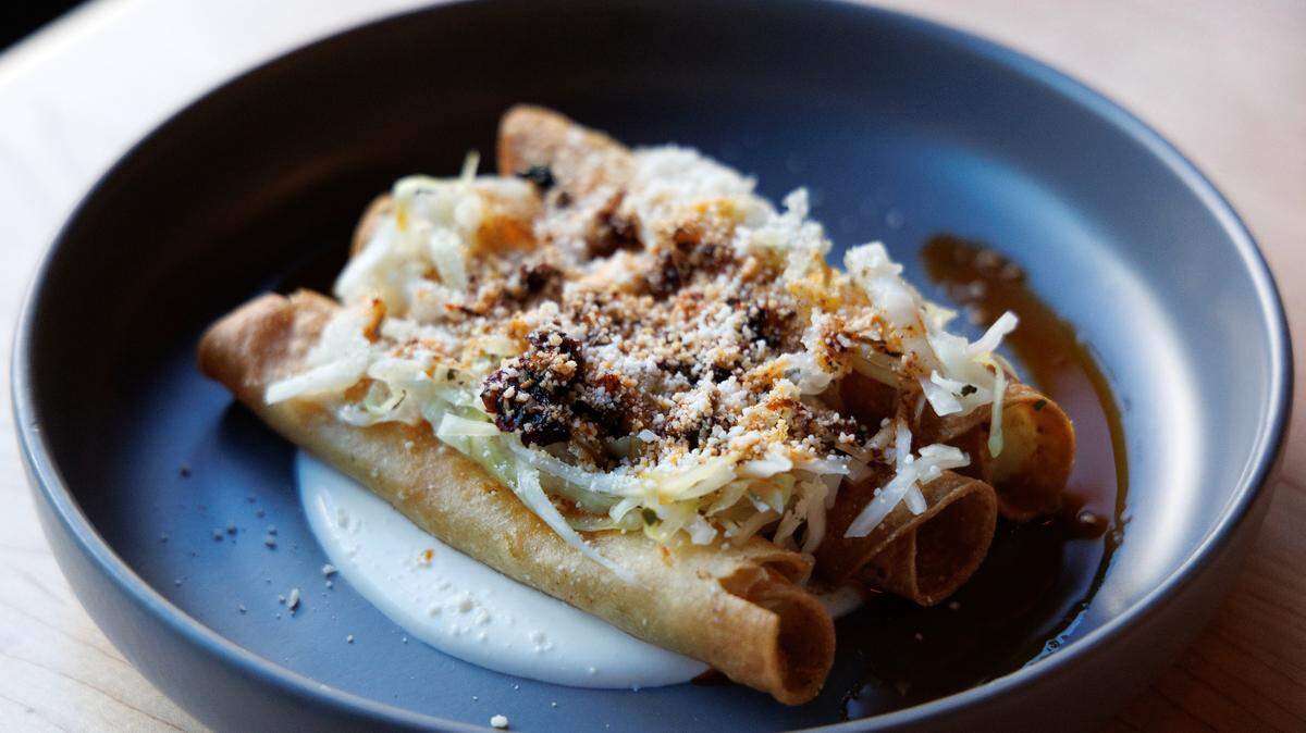 Flautas de papas are pictured during a soft opening of Mala Pata on Tuesday, May 6, 2025, in Raleigh, N.C. 