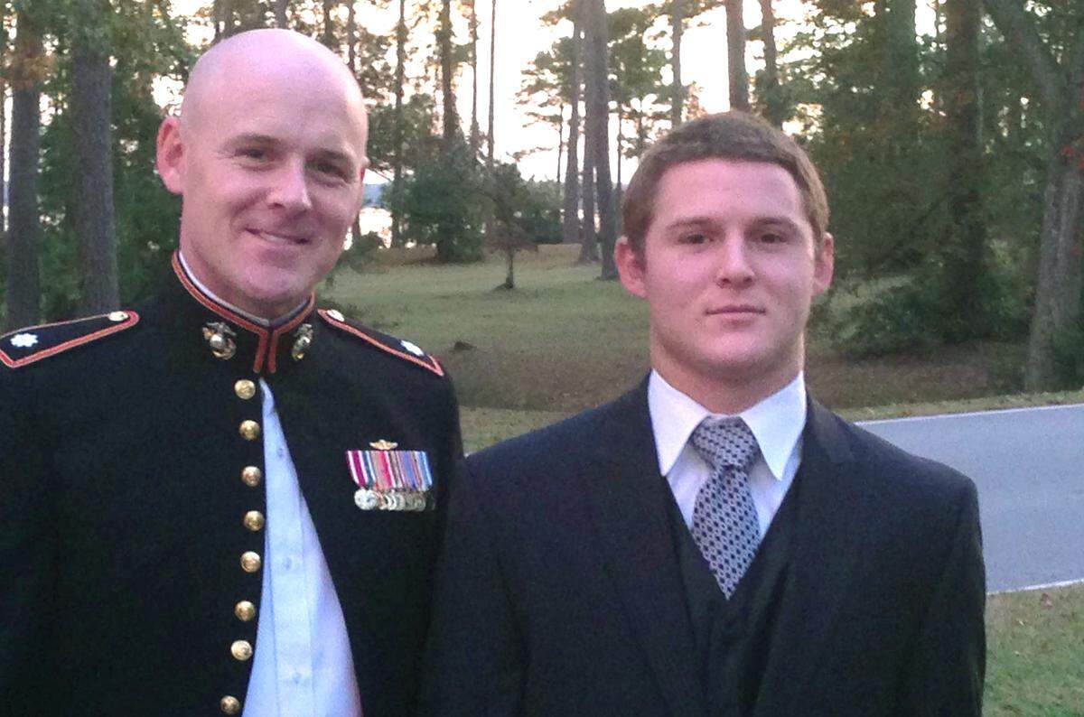 N.C. State’s Brady Bodine and his father, U.S. Marine Lt. Col. Wayne Bodine.