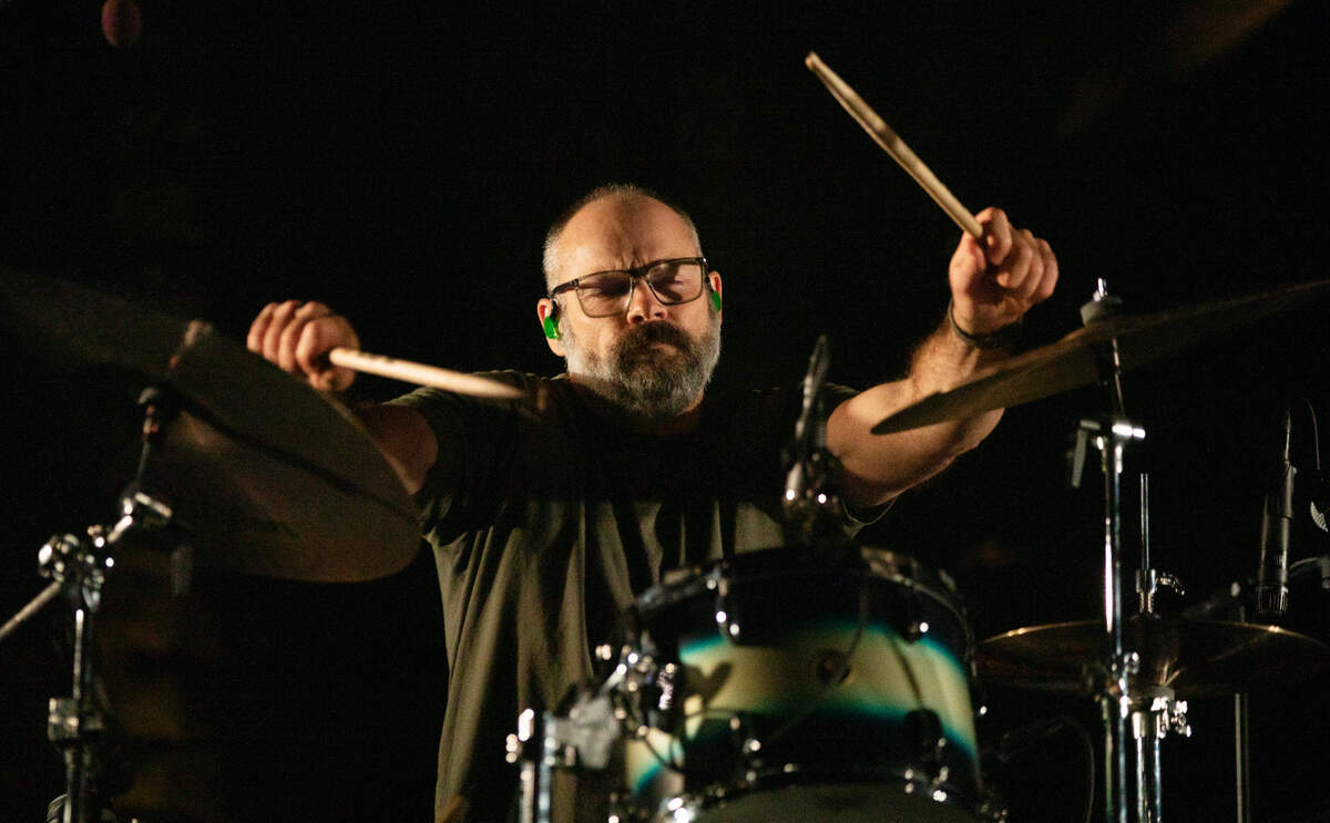 Jason McGerr, drummer for Death Cab for Cutie, in concert in Raleigh, N.C., Monday night, Oct. 3, 2022.