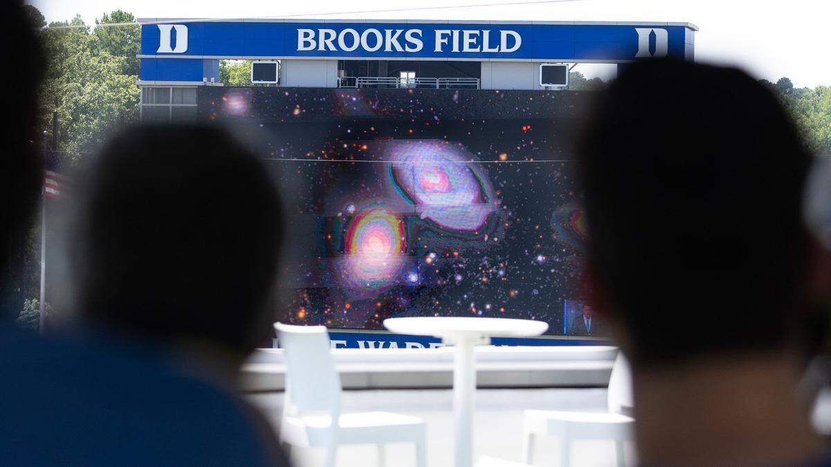 The NSF-DOE Vera C. Rubin Observatory team reveal the first images from a brand new, ultra-powerful survey telescope on a livestream to astrophysicists at Duke University on Monday, June 23, 2025. The observatory, located in Chile, is equipped with the largest digital camera ever built, allowing scientists to investigate phenomena like exploding stars, remote planetary movement and dark matter.