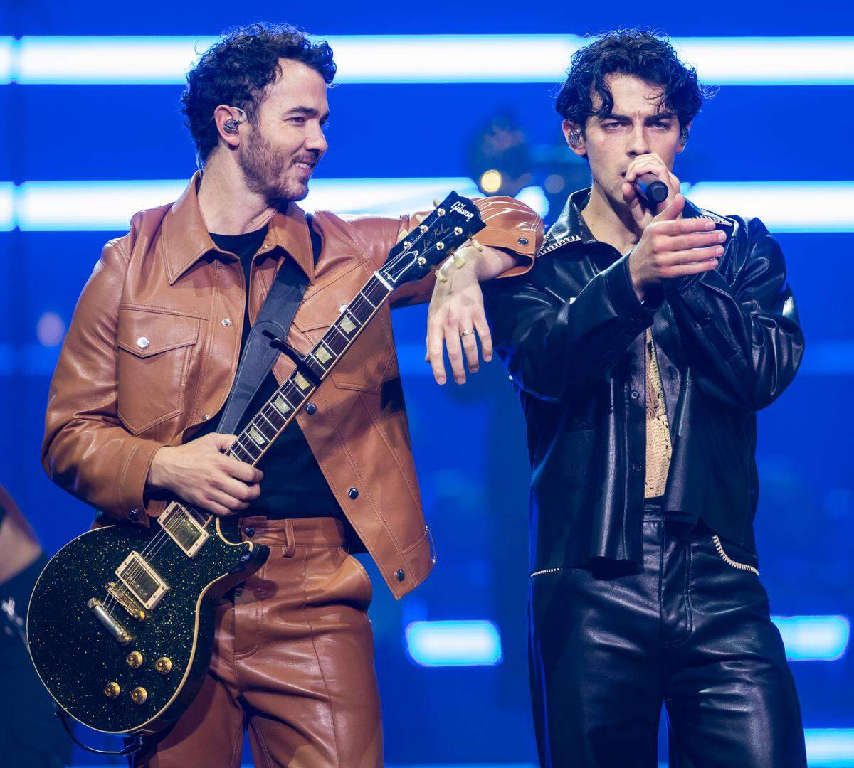 Kevin and Joe Jonas during their “Five Albums, One Night” tour stop at the PNC Arena on Thursday, September 28, 2023 in Raleigh, N.C.