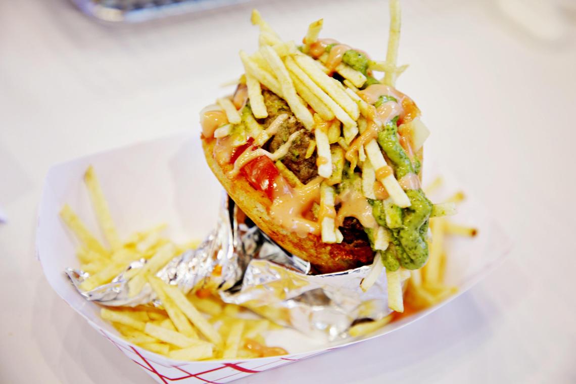 The arepa burger from Arepa Loca at the 2018 State Fair Food on Monday, Oct. 8, 2018.