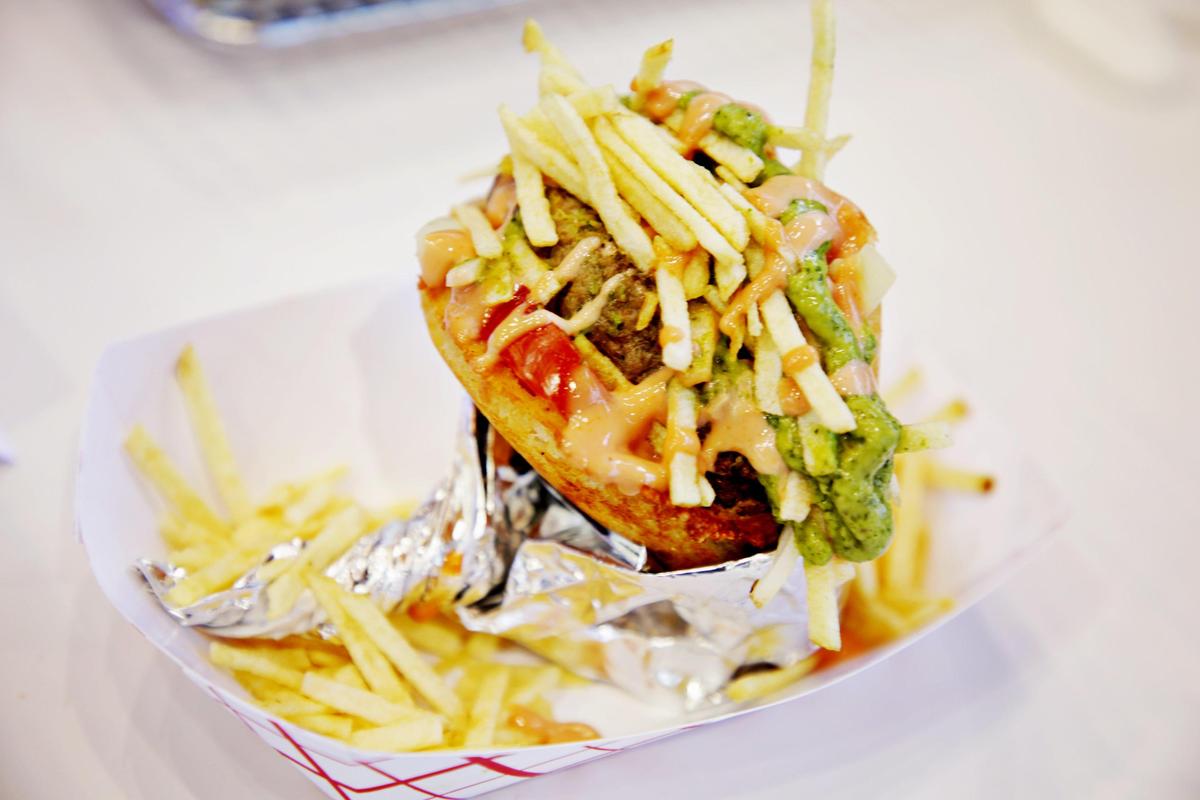 The arepa burger from Arepa Loca at the 2018 State Fair Food on Monday, Oct. 8, 2018.