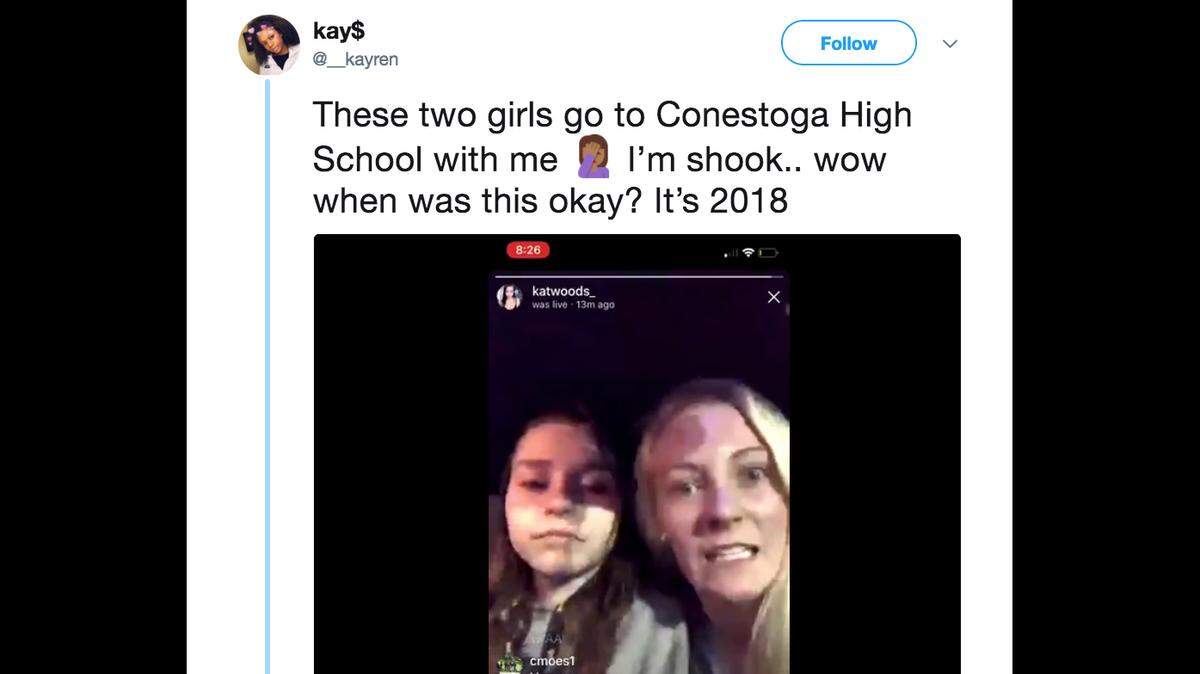 A screenshot of a video posted to social media in which two people use a racial slur several times.