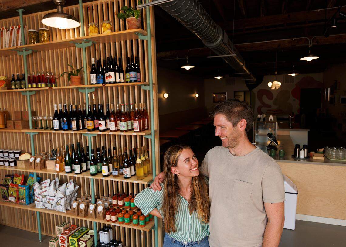 Co-owners Jordan Owens and Matt Northrup are pictured inside their new restaurant, Redstart Takeaway, on Wednesday, Aug. 28, 2024, in Durham, N.C. Redstart Takeaway will be a morning coffee bar, neighborhood restaurant and retail market where customers can pick up prepared meals.