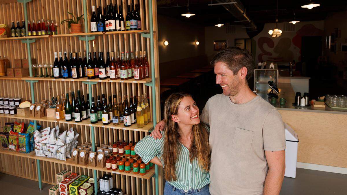 Co-owners Jordan Owens and Matt Northrup are pictured inside their new restaurant, Redstart Takeaway, on Wednesday, Aug. 28, 2024, in Durham, N.C. Redstart Takeaway will be a morning coffee bar, neighborhood restaurant and retail market where customers can pick up prepared meals.