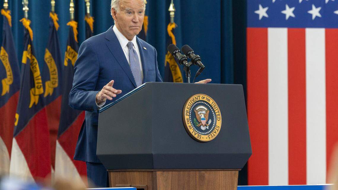 President Joe Biden speaks Thursday, Jan. 18, 2024 at the Abbotts Creek Community Center in Raleigh. Biden announced plans to invest $82 million from the American Rescue Plan for affordable high speed internet for 20,000 North Carolinians.