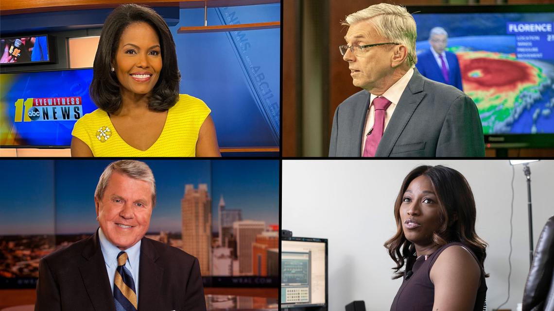 Clockwise: Tisha Powell at ABC11, Greg Fishel at WRAL, Brittany Bell at ABC11 and WRAL’s David Crabtree.